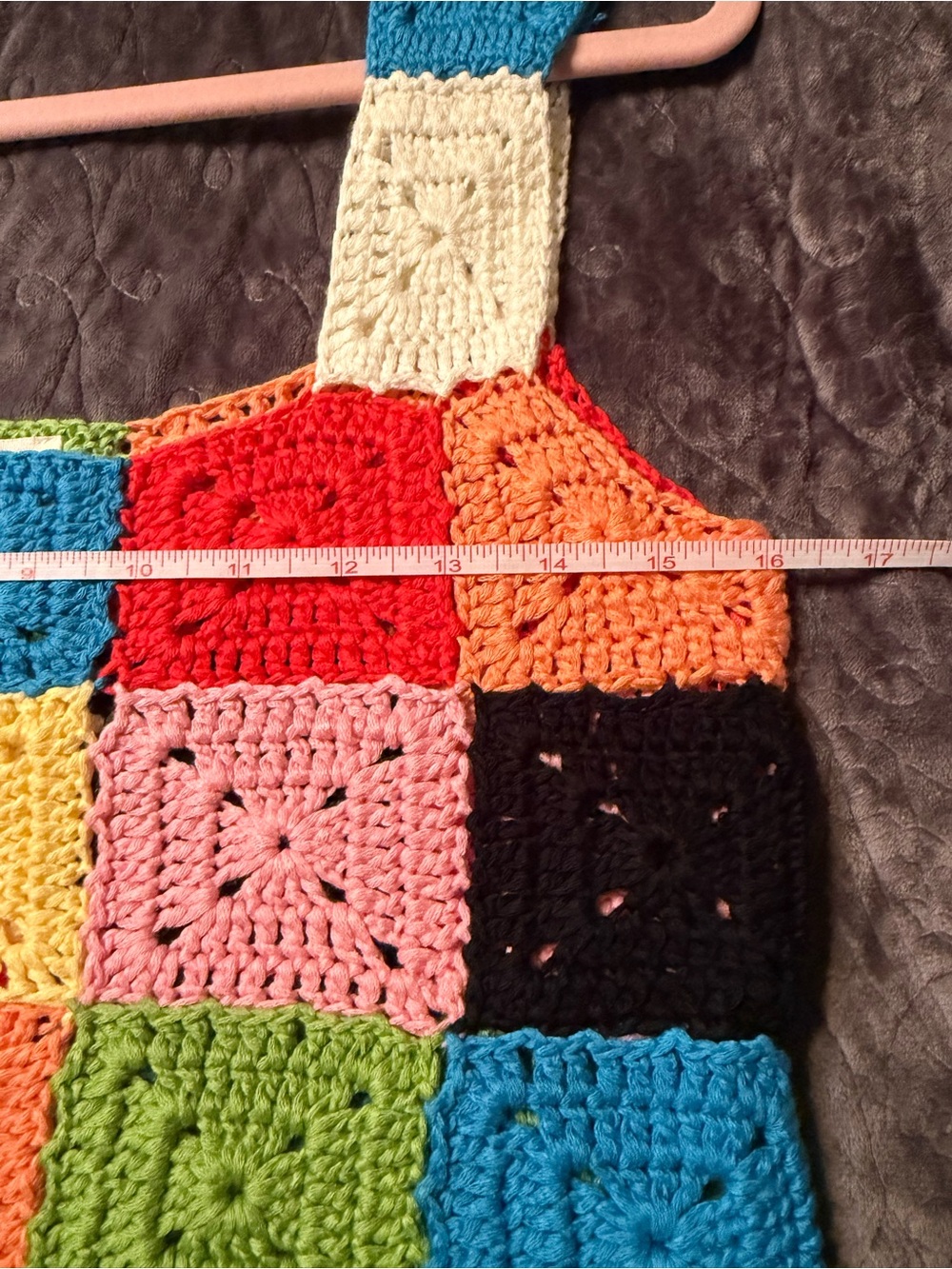 Colorful Crochet Granny Square Patchwork Crop Tank Top - Picture 6 of 7